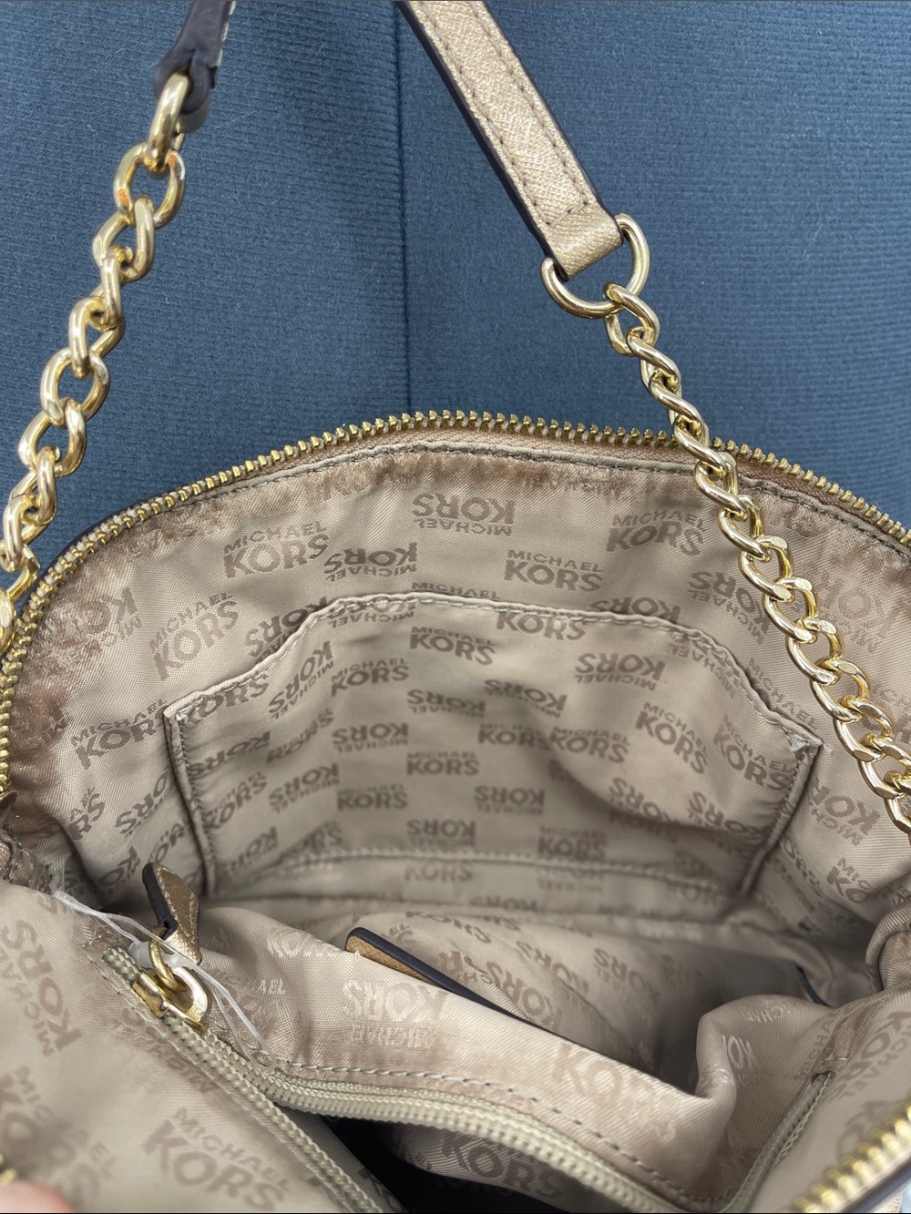 Michael Kors Metallic Gold Saffiano Crossbody Shoulder Bag - Picture 8 of 10